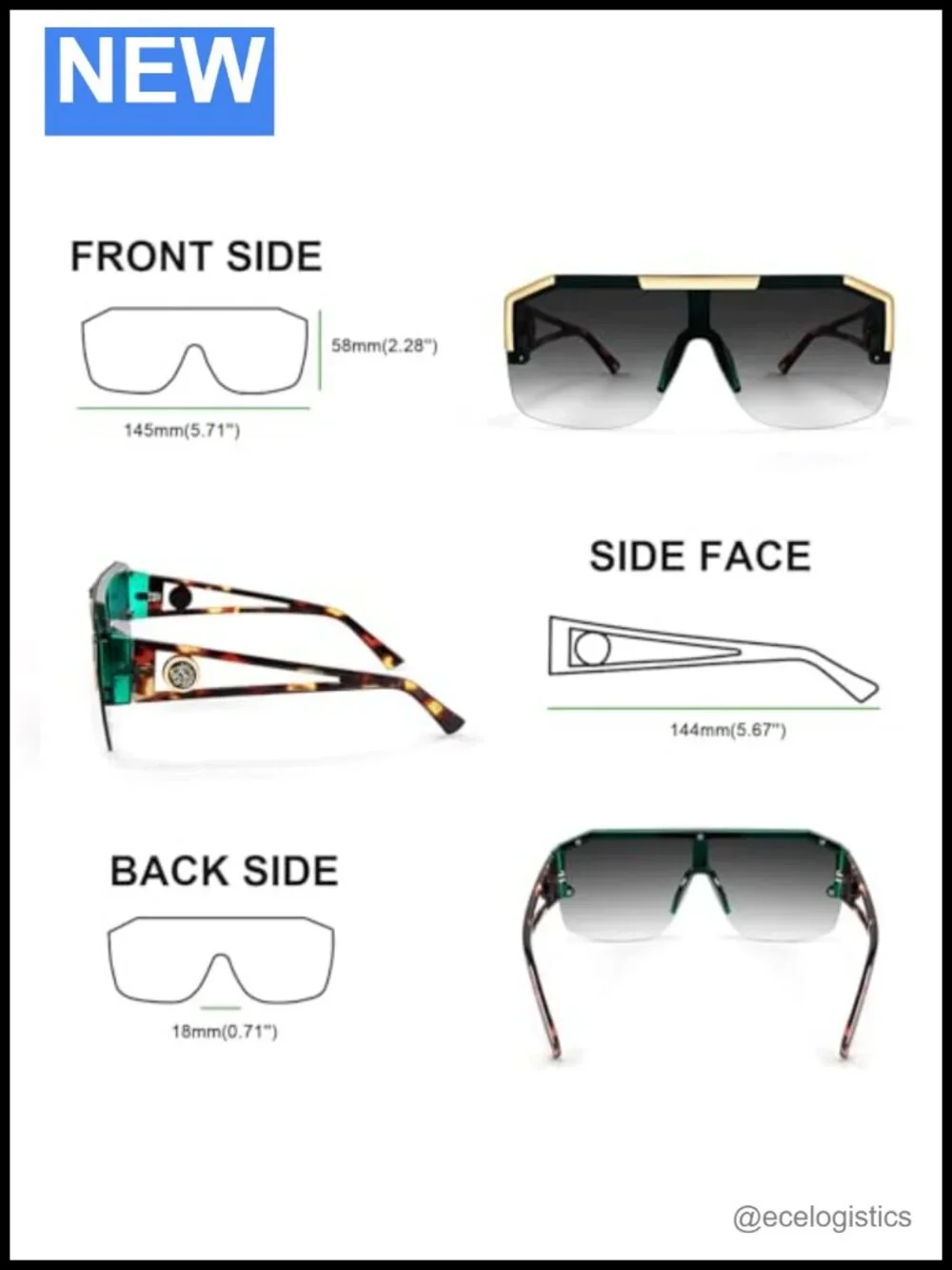 Square Oversized Sunglasses UV400 Protection Flat Top One Piece Shield